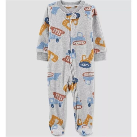 Carter's Just One You Baby Boys Construction Microfleece Footed Pajama Gray 3M - Picture 1 of 4